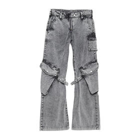 Acne Studios 2025春夏新品 女士复古做旧直筒工装牛仔裤 烟灰色 AK0866