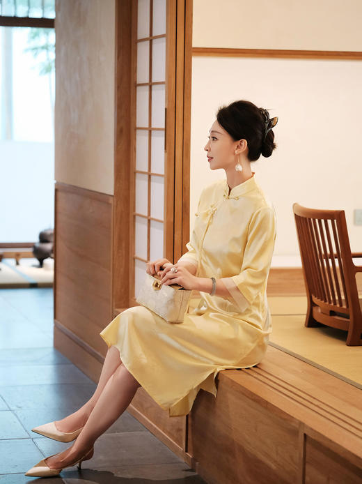 STJINGx凯喜雅| 千里江山穗禾旗袍连衣裙-鹅黄 商品图1