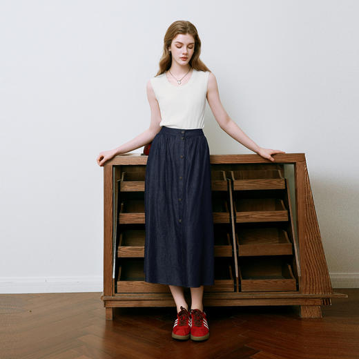 【商场同款】诗凡黎原色牛仔半身裙25夏新款A字薄款腰裙3G4240091 商品图1