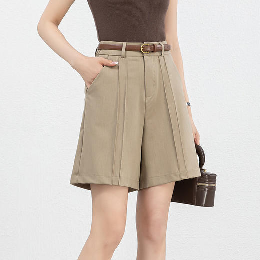 「高货rg」全新升级【铂金会员146/天猫199/差价53】(11709)洛诗琳新款高腰醋酸休闲五分裤2025夏季腰带宽松褶皱短裤 商品图3