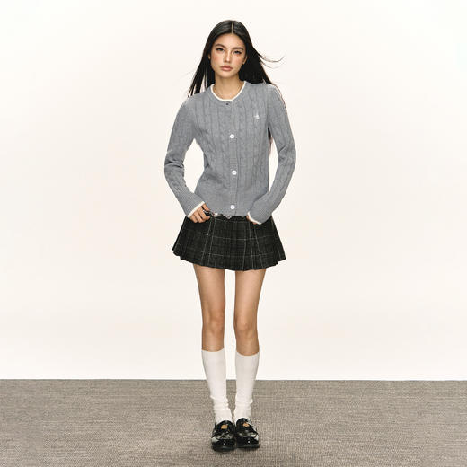 Ariseism 美式复古修身绞花开衫毛衣外套女春秋新款内搭打底上衣 商品图4