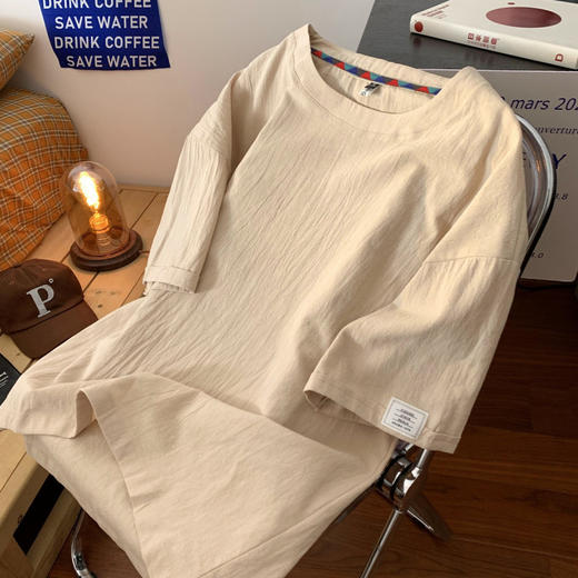【亚麻短袖T恤】夏季新款潮流棉麻半袖 宽松纯色打底衫潮体恤上衣  商品图8