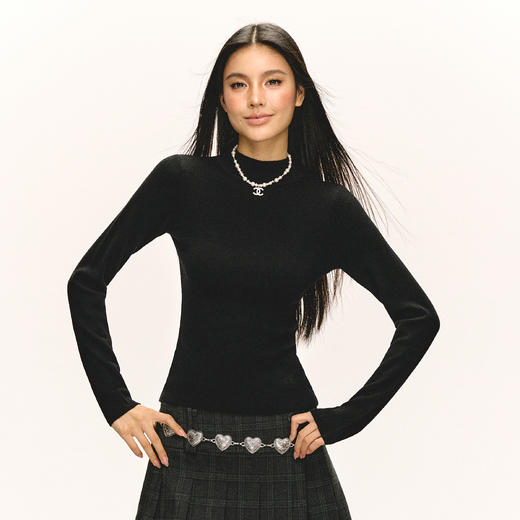 Ariseism 美式复古薄款微透圆领长袖针织衫女春季新款打底上衣 商品图1