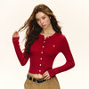 Ariseism 美式复古红色短款修身针织开衫女春季新款内搭打底上衣 商品缩略图0