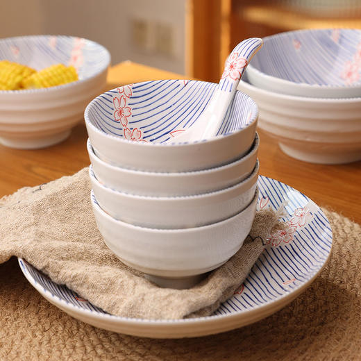 【粉樱浮雕系列餐具】日式樱花浮雕餐具创意碗碟套装家用陶瓷饭碗面碗汤碗菜盘子加厚 商品图3