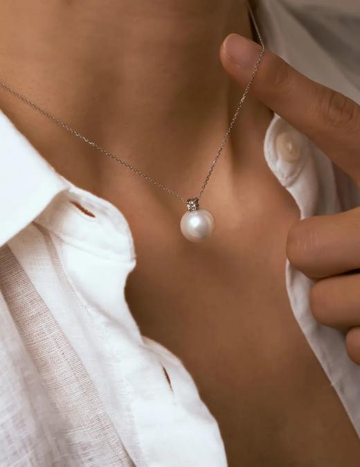 伽罗JALO 18K白金 9分天然钻石 11-12mm高等级淡水珍珠吊坠项链 商品图0