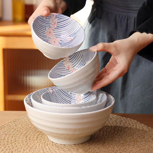 【粉樱浮雕系列餐具】日式樱花浮雕餐具创意碗碟套装家用陶瓷饭碗面碗汤碗菜盘子加厚 商品图4
