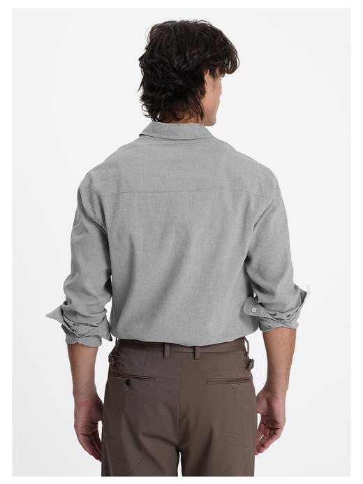 callisto水雾灰棉麻混纺夹克款亚麻休闲衬衫 商品图4