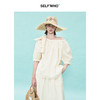 [姜妍同款]SELFWHO天丝羊毛混纺一字领套装衬衫女夏装泡泡袖上衣 商品缩略图3