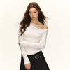 Ariseism 美式复古设计感蕾丝斜肩长袖T恤女春季新款内搭上衣 商品缩略图3