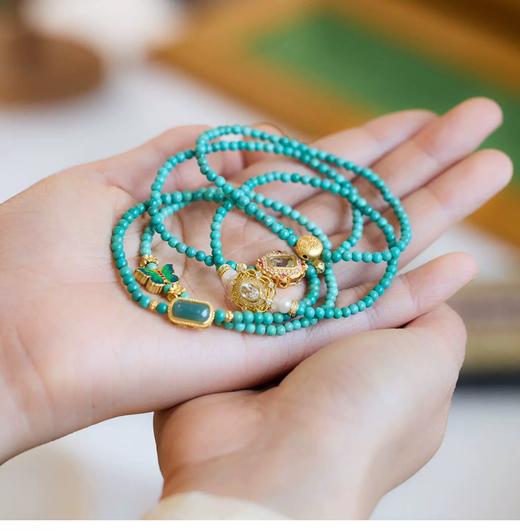 【新款湖北原矿绿松石手链】新中式原矿天然小绿松石手链女 单圈手串 国风超细小众礼物 商品图7