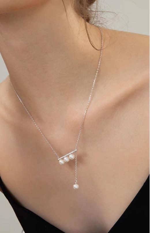 925纯银进口施华洛珍珠极光平衡木珍珠项链 商品图3