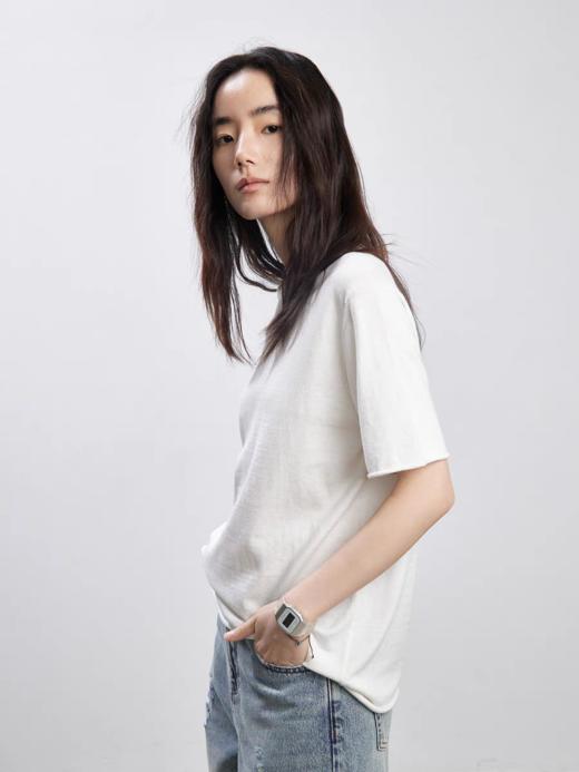 步履不停/5B18130C/真丝棉感卷边短袖T恤 商品图1