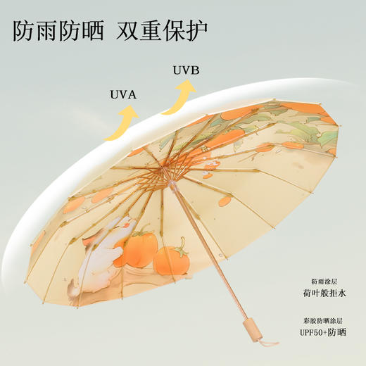 新中式16骨晴雨两用彩胶伞，晴雨两用折叠伞，遮阳伞，便携太阳伞 商品图4