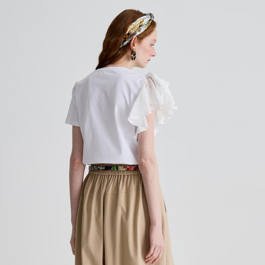 谜底T恤短袖女2025夏季新品休闲日常不对称合身H型上衣252MT0521 商品图2