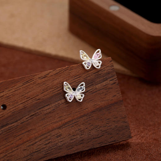 【敦煌彩蝶纯银小耳钉】敦煌小众简约女士 彩钻蝴蝶耳钉养耳洞 小巧甜美小清新耳饰 商品图4
