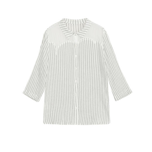谜底条纹衬衫七分袖女2024夏季新品通勤风宽松拼接衬衣242MC0711 商品图4