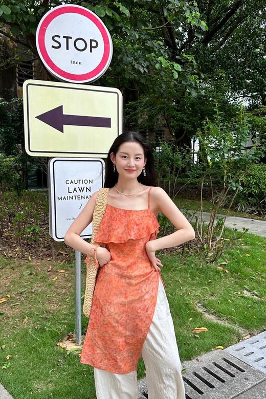 SUMMER & SAGE 橘色度假印花吊带上衣 20427 商品图1