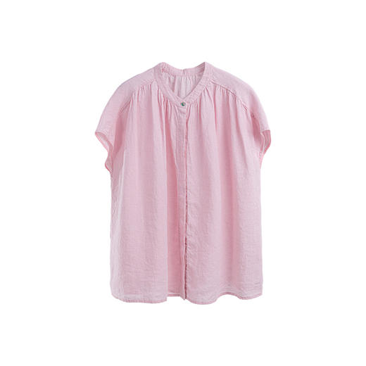 绽放旅行女装230朵/三色花自由衬衫皱纹砂洗亚麻盖袖短袖上衣立领 商品图4