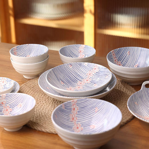 【粉樱浮雕系列餐具】日式樱花浮雕餐具创意碗碟套装家用陶瓷饭碗面碗汤碗菜盘子加厚 商品图2