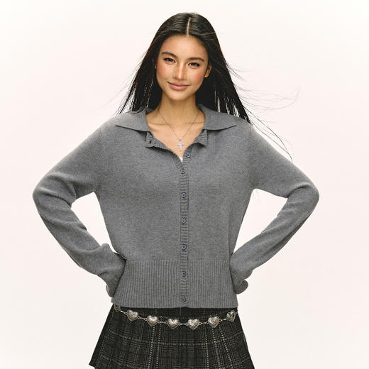 Ariseism 美式复古设计感翻领开衫毛衣外套女春秋新款上衣 商品图3