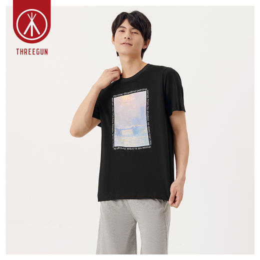 Threegun三枪 【丝感棉】男士短袖T恤（莫奈联名款）-24119A011 商品图1