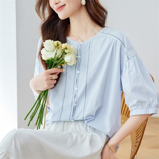 馥迦韩系通勤泡泡袖纯棉衬衫 商品图1