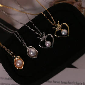 甄珠贝 淡水爱心小黄冠和荷包蛋 珍珠吊坠 正圆无暇 925银配件