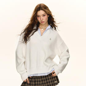 Ariseism 美式复古设计感假两件毛衣女春秋新款宽松上衣