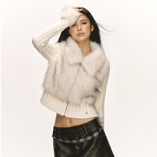 Ariseism 美式复古设计感拼接毛毛毛衣外套女秋冬新款修身上衣 商品图2