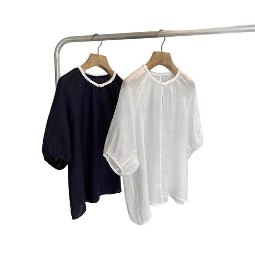 一眼就相中的款！！巨推！2025法式捏褶花边领灯笼袖宽松苎麻衬衫上衣！ 商品图4