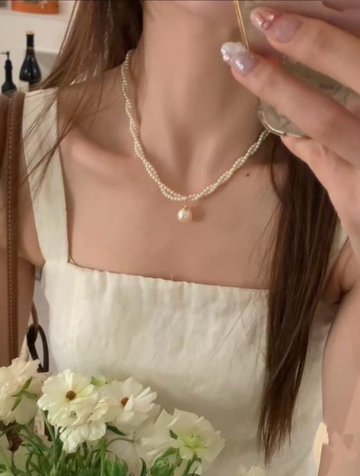Oflye潮流饰品   双层复古珍珠款项链女轻奢小众高级珍珠珠锁骨链吊坠法式气质颈链★ 商品图6