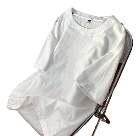 【亚麻短袖T恤】夏季新款潮流棉麻半袖 宽松纯色打底衫潮体恤上衣  商品图4