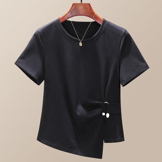 「自」全新升级【铂金会员109/天猫139/差价30】(12254)洛诗琳不规则t恤2025夏季新款洋气减龄时尚显瘦收腰上衣 商品图1