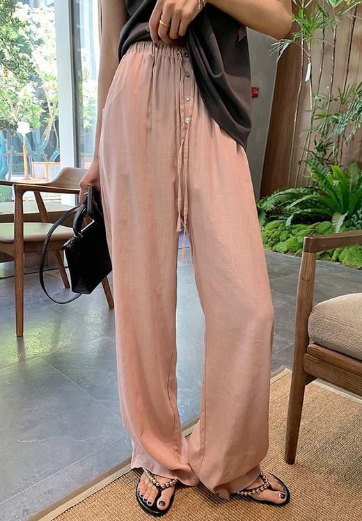 超慵懒松紧腰系带简约直筒砂洗亚麻阔腿裤百搭长裤 商品图7