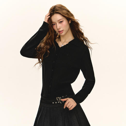 Ariseism 美式复古设计感翻领开衫毛衣外套女春秋新款上衣 商品图2