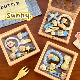 【奶黄小熊发饰，甜美又可爱！】可爱奶黄小熊系列发饰组合 少女甜美碎发刘海夹 高弹力发绳发圈-QQ