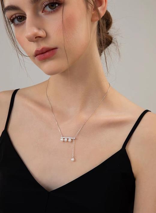 925纯银进口施华洛珍珠极光平衡木珍珠项链 商品图0