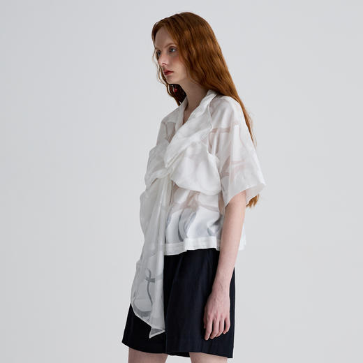 谜底衬衫短袖女2025夏季新品复古风立体蝴蝶结宽松衬衣252MC0673 商品图2