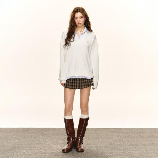 Ariseism 美式复古设计感假两件毛衣女春秋新款宽松上衣 商品图3