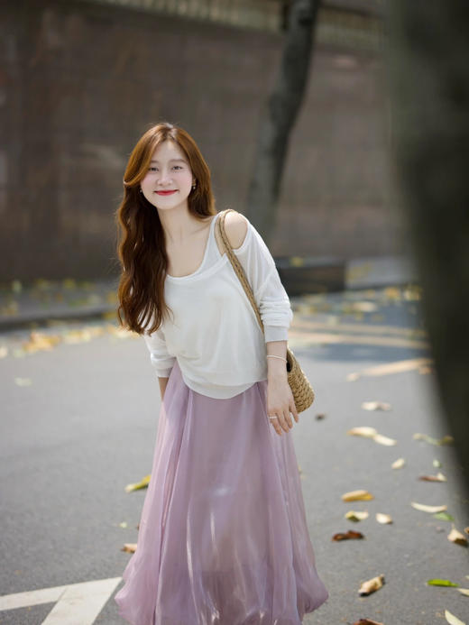 客供珠光缎流光熠熠淡淡粉紫色花苞半裙 商品图5