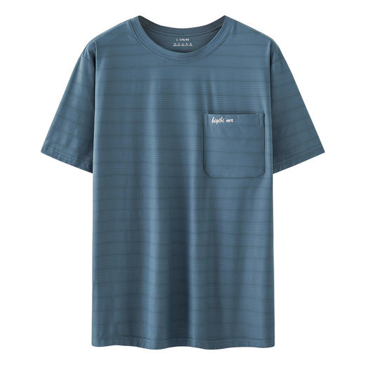 【夏季男士短袖T恤】新款冰丝凉爽透气 中年男装网眼半袖条纹圆领夏装 商品图4