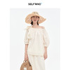 [姜妍同款]SELFWHO天丝羊毛混纺一字领套装衬衫女夏装泡泡袖上衣 商品缩略图0