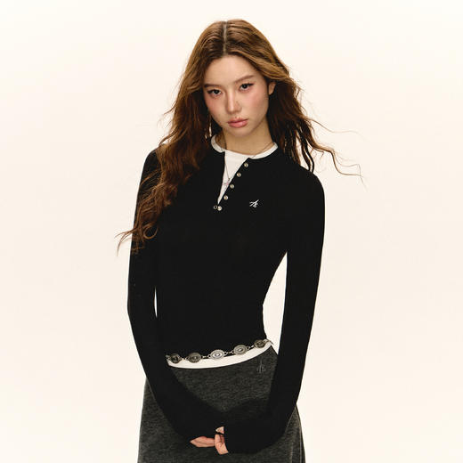 Ariseism 美式复古修身假两件长袖T恤女春季新款内搭打底上衣 商品图2