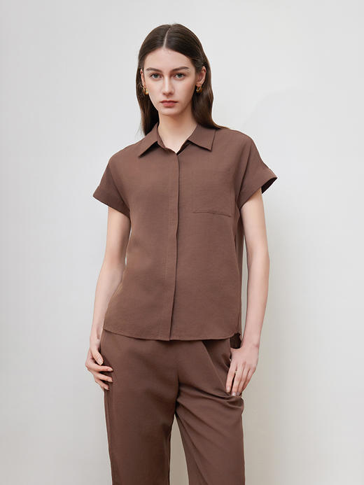 【莱赛尔+棉+麻上衣】25年夏季新品女士纯色舒适透气短袖衬衫 商品图1