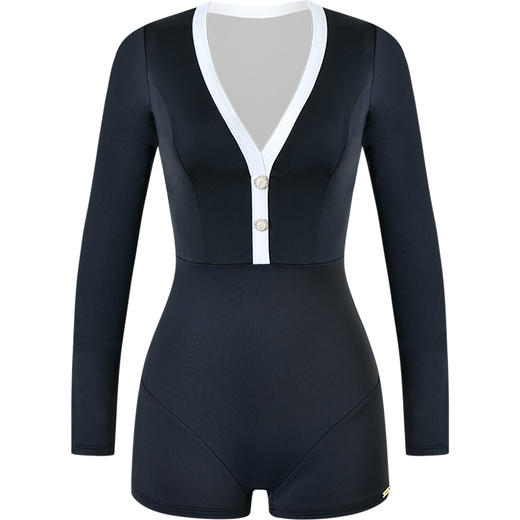 sisia2025新款泳衣女高级感优雅v领长袖防晒显瘦遮肚温泉连体泳衣SWS24-09B 商品图8