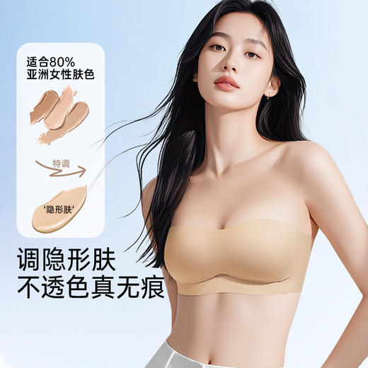 A3-【A-C杯】【无肩带内衣】润微女防滑小胸聚拢收副乳隐形无痕美背抹胸裹胸文胸罩  酥肩半露【小胸-半杯】 商品图7