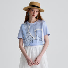 谜底T恤短袖女2025夏新品休闲日常抽象印花宽松H型上衣252MT0590