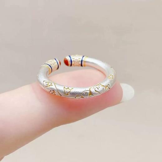 250819售罄下架|售完不补【敦煌瑞锦·卷草纹铜钱戒指】敦煌卷草纹吉言戒指 女实心描金雕刻银指环 国风礼物 商品图4