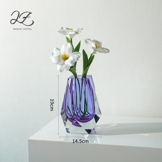 晶尊-菱形水晶紫花瓶 商品图3